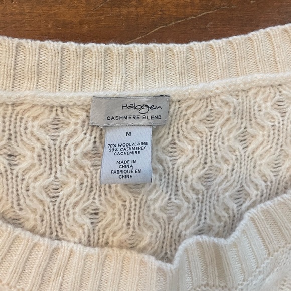 Halogen Cashmere Wool Blend Cable Knit Sweater - Antique White - Picture 6 of 8